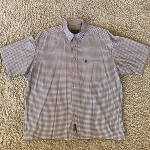 Men’s Timberland maroon,white plaid collared shirt